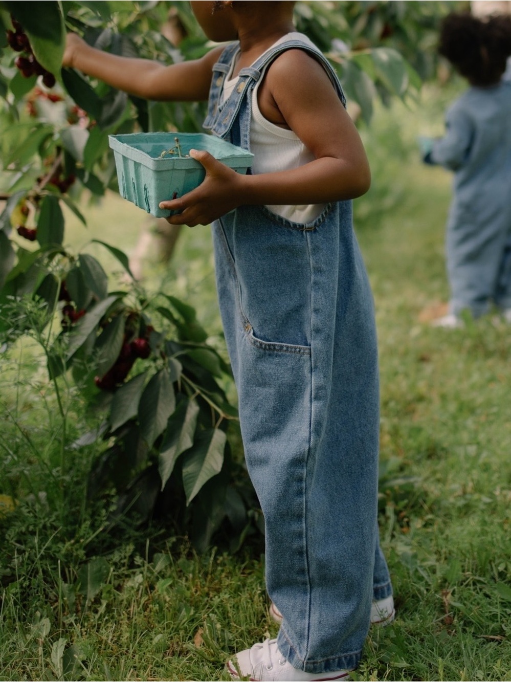The Simple Folk Kids Denim Overalls Romper in Blue